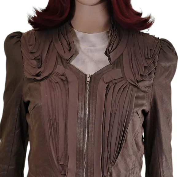 Ryu Textured Faux Leather Dark Brown Women's Jacket - Picture 5 of 9